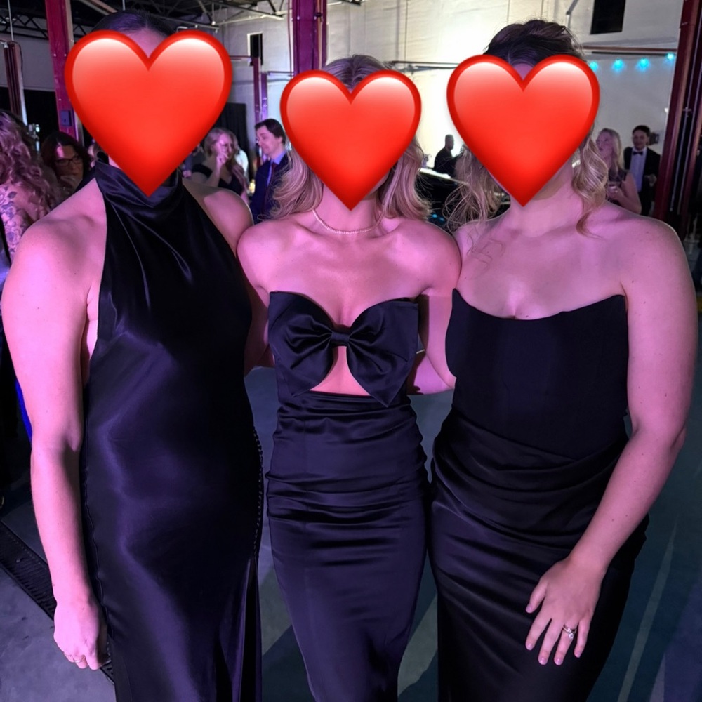 Strapless Black Satin Dress with Front Bow Accent